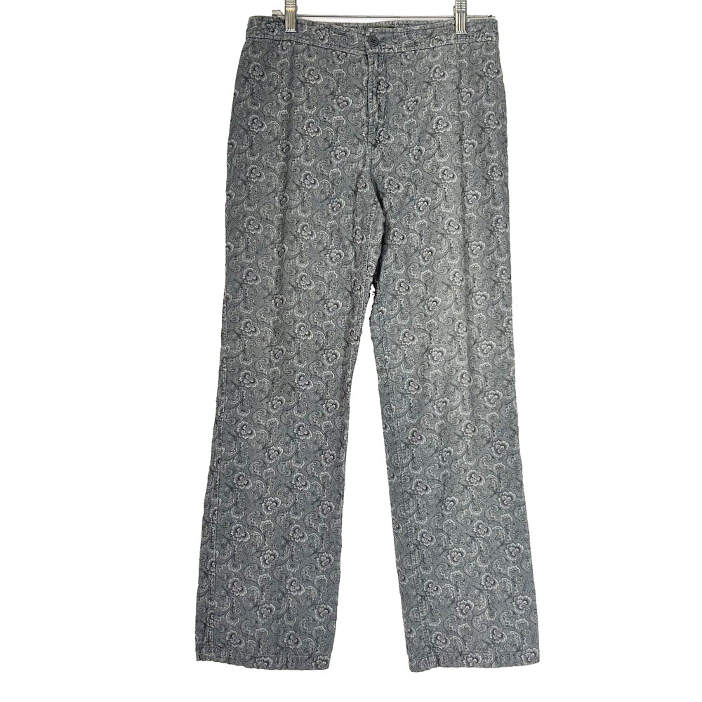 J Crew Corduroy Pants Womens 10 Gray Paisley Floral Straight Classic Boho Retro